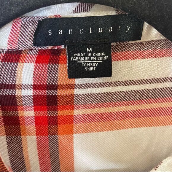 Sanctuary Plaid Button Front Shirt Sz M - Picture 5 of 6